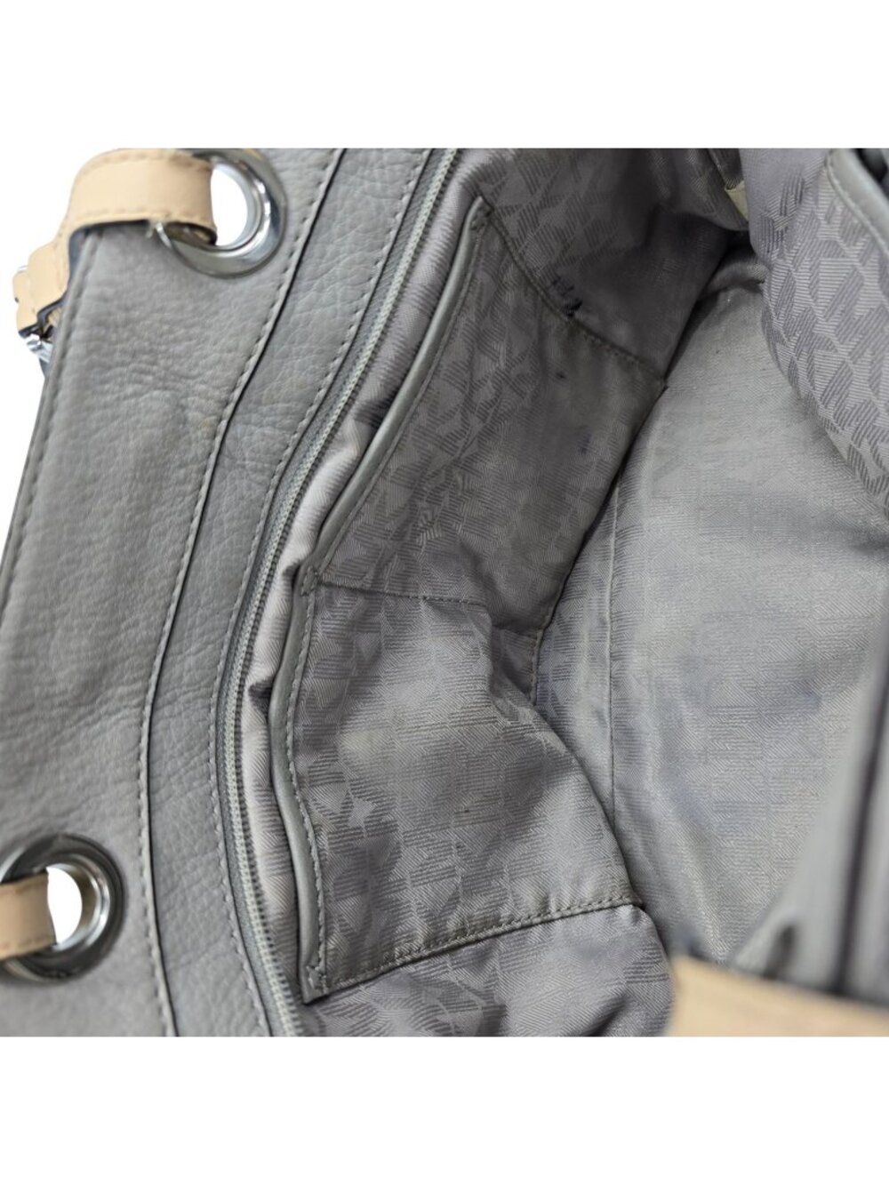 Michael Kors Pebbled Leather Shoulder Tote Bag Gray Taupe Silver Hardware Purse - Picture 13 of 16
